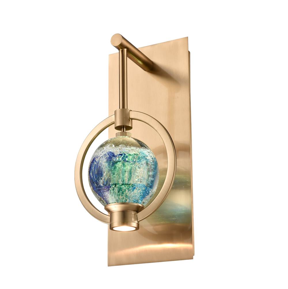 Arabela Lighting Utopia 13.25'' Utophia Sconce In Lacquered Gold With Blue Green Swirl Glass Globe