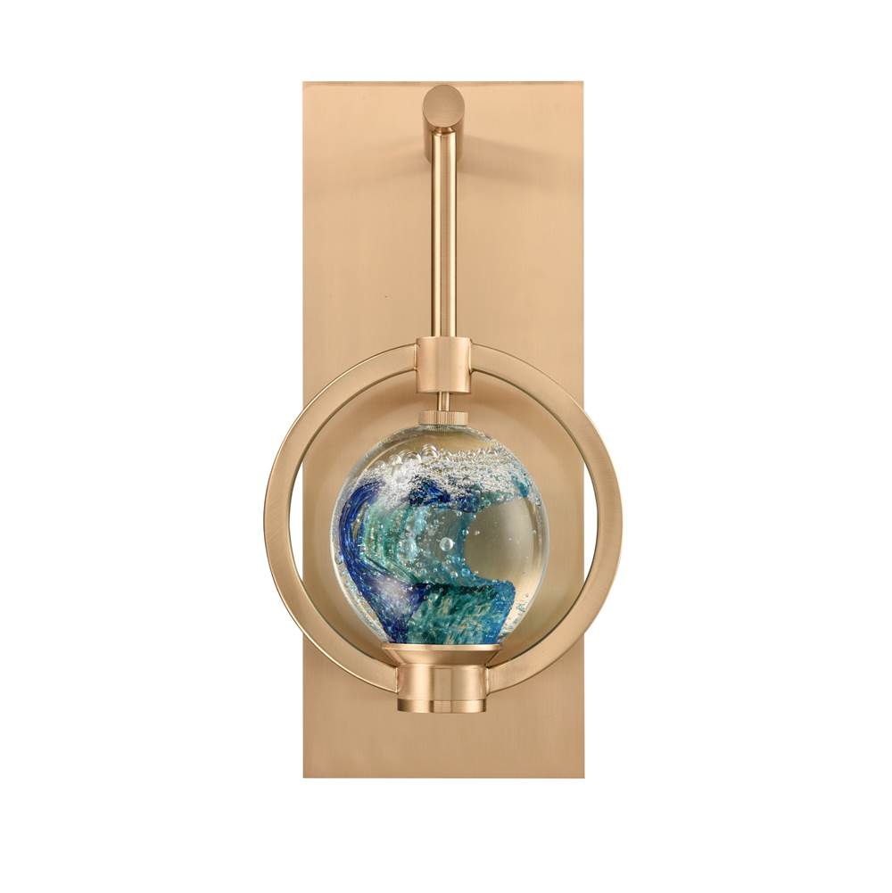 Arabela Lighting 85407-1 Lacquered Gold 13.25'' Utophia Sconce In Lacquered Gold With Blue Green Swirl Glass Globe Image 7