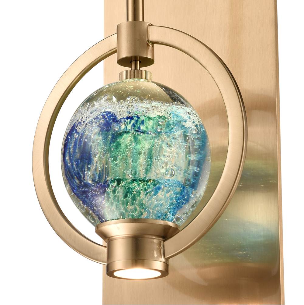 Arabela Lighting 85407-1 Lacquered Gold 13.25'' Utophia Sconce In Lacquered Gold With Blue Green Swirl Glass Globe Image 6