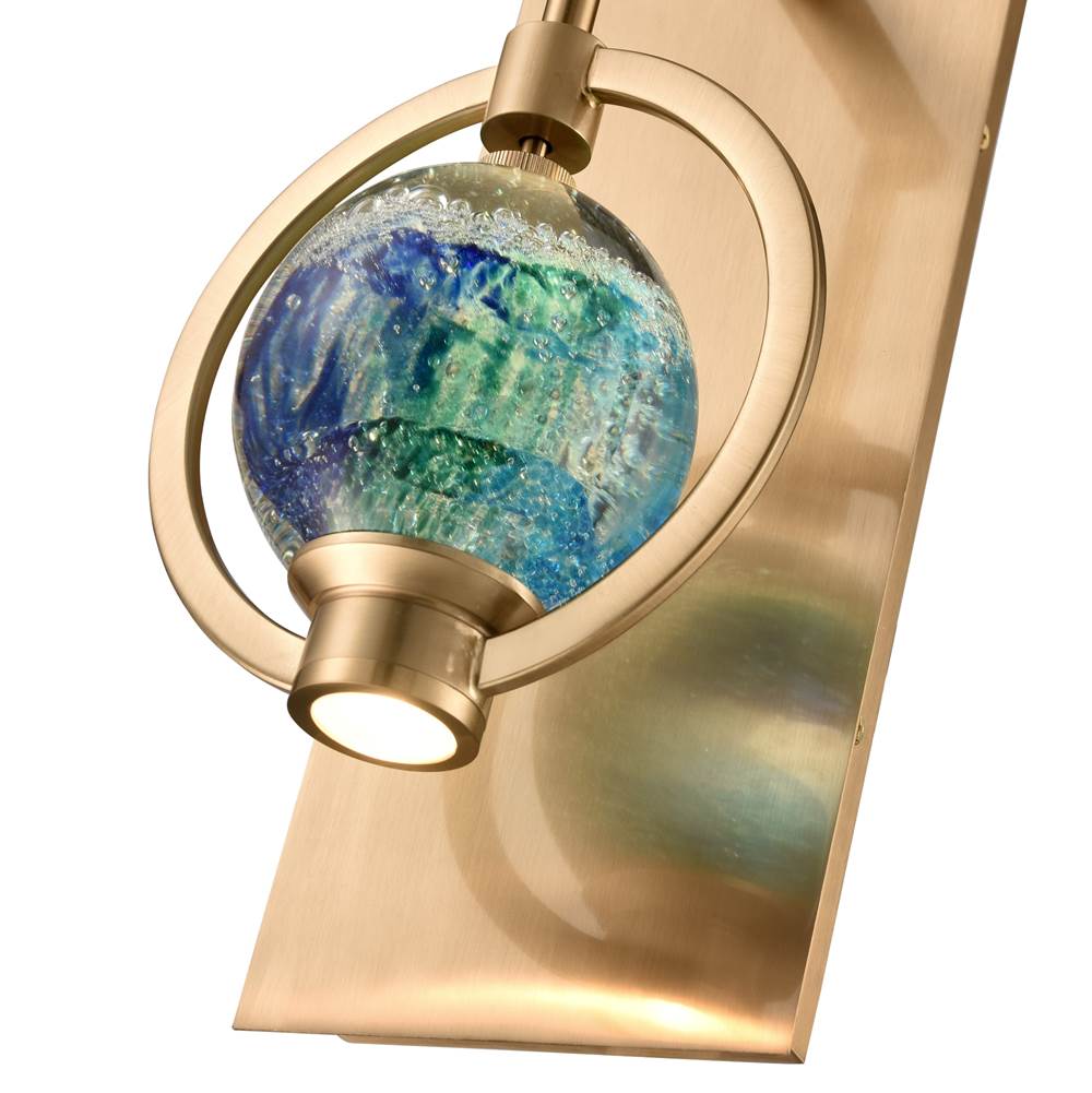 Arabela Lighting 85407-1 Lacquered Gold 13.25'' Utophia Sconce In Lacquered Gold With Blue Green Swirl Glass Globe Image 5