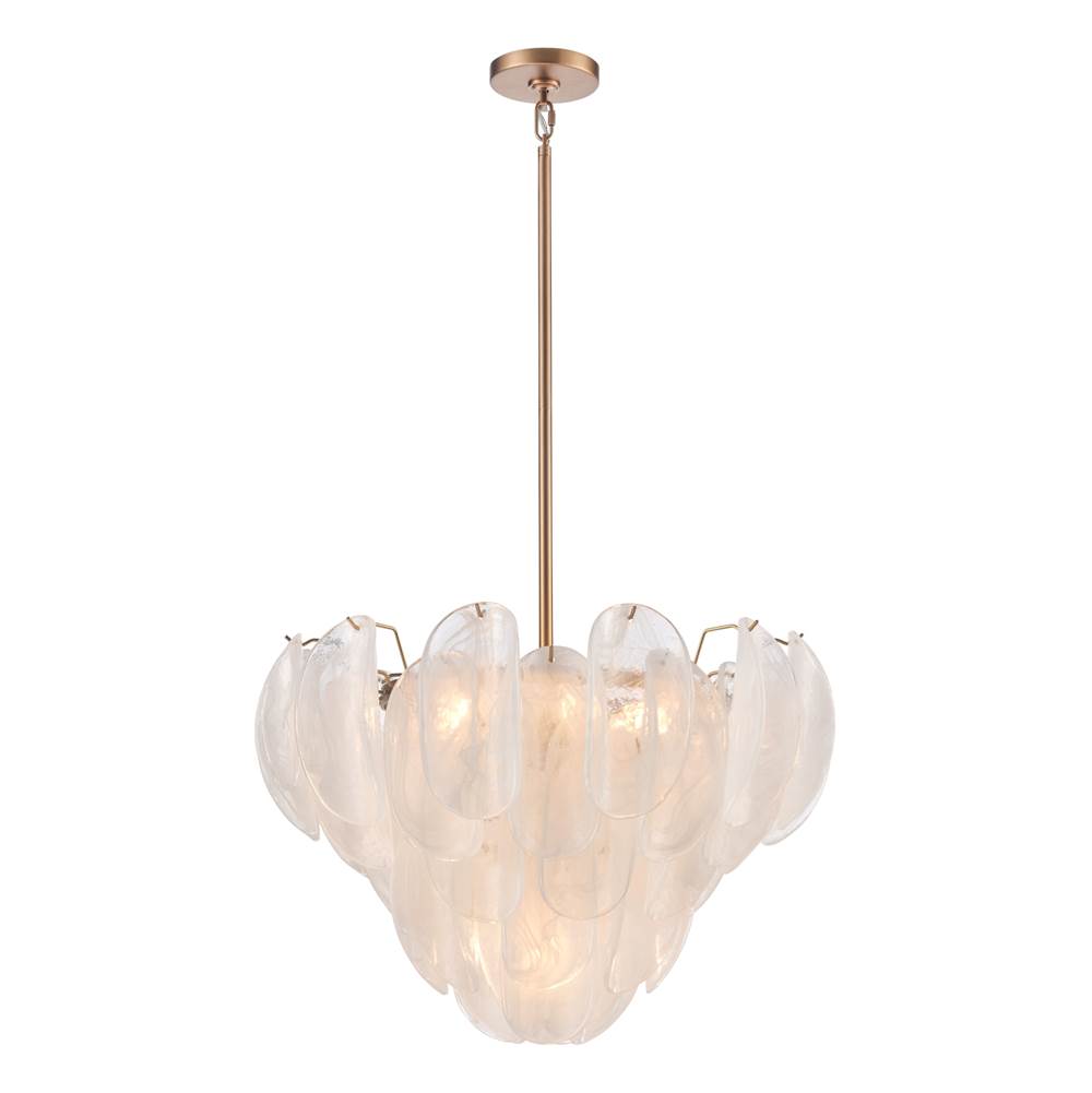 Arabela Lighting 85410-7 Satin Brass 26'' Chateau Pendant In Satin Brass With Curved Arctic Mist Glass Image 1