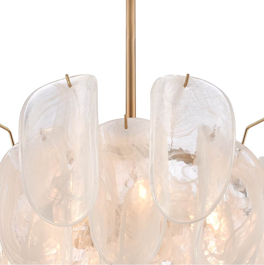 Arabela Lighting 85410-7 Satin Brass 26'' Chateau Pendant In Satin Brass With Curved Arctic Mist Glass Image 8