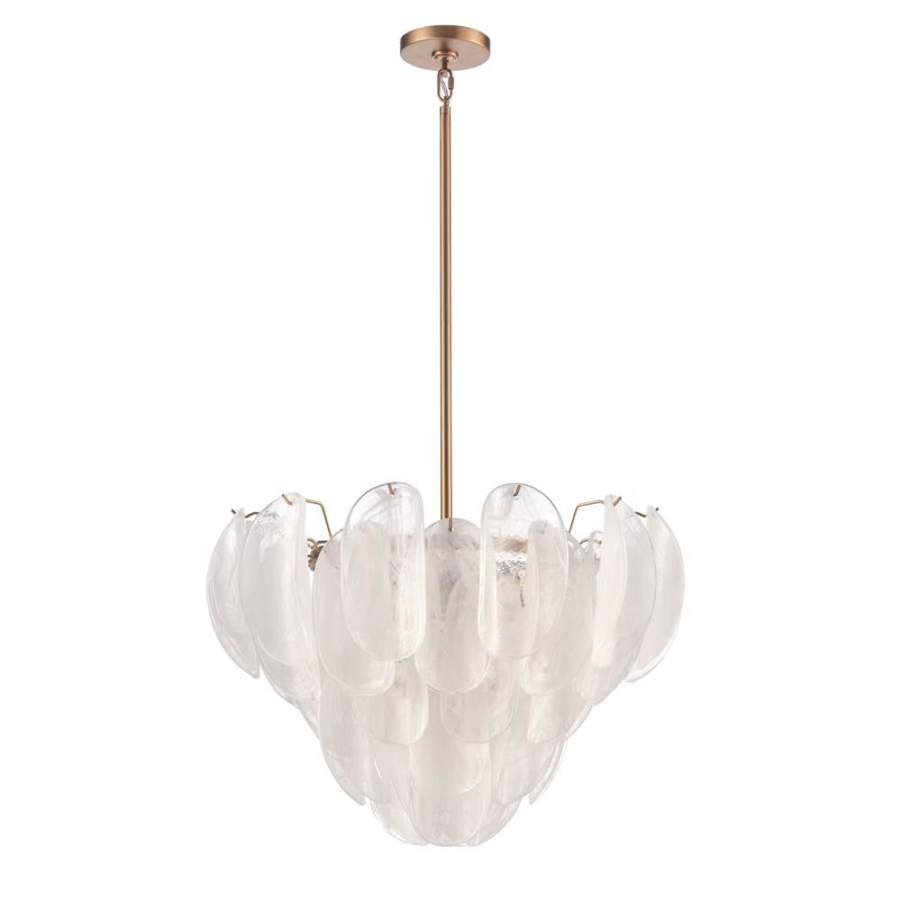 Arabela Lighting 85410-7 Satin Brass 26'' Chateau Pendant In Satin Brass With Curved Arctic Mist Glass Image 6
