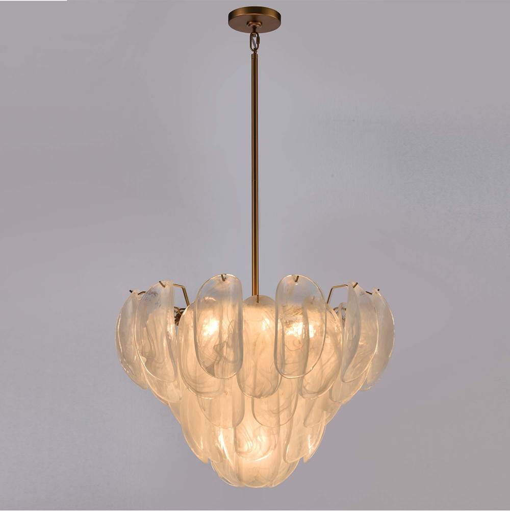 Arabela Lighting 85410-7 Satin Brass 26'' Chateau Pendant In Satin Brass With Curved Arctic Mist Glass Image 4
