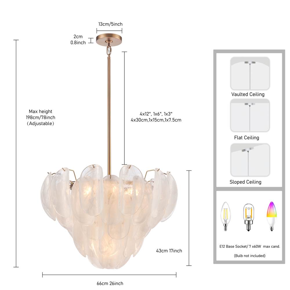 Arabela Lighting 85410-7 Satin Brass 26'' Chateau Pendant In Satin Brass With Curved Arctic Mist Glass Image 2