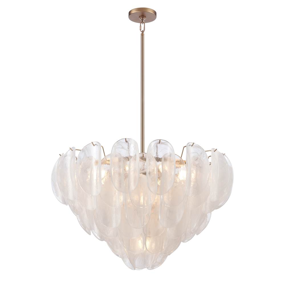 Arabela Lighting 85411-13 Satin Brass 31.5'' Chateau Pendant In Satin Brass With Curved Arctic Mist Glass Image 1