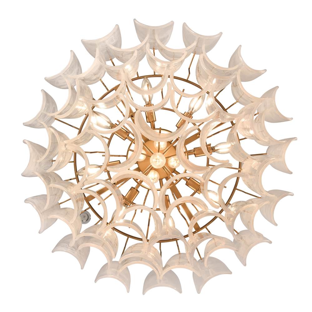 Arabela Lighting 85411-13 Satin Brass 31.5'' Chateau Pendant In Satin Brass With Curved Arctic Mist Glass Image 8