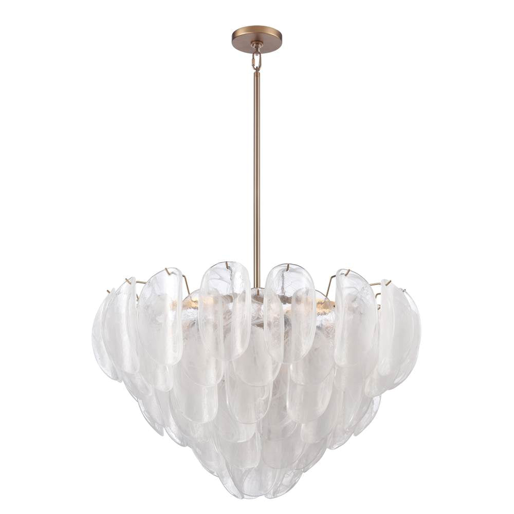 Arabela Lighting 85411-13 Satin Brass 31.5'' Chateau Pendant In Satin Brass With Curved Arctic Mist Glass Image 5