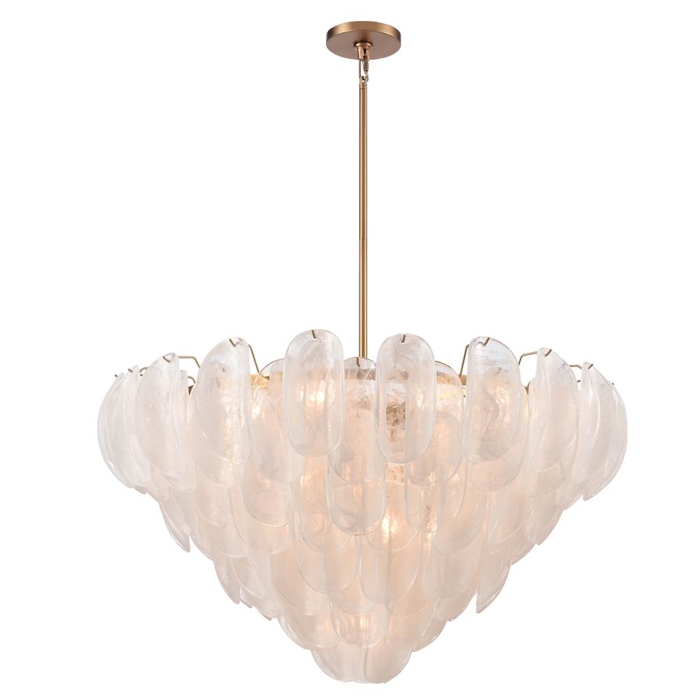 Arabela Lighting 85412-17 Satin Brass 39.5'' Chateau Pendant In Satin Brass With Curved Arctic Mist Glass Image 1