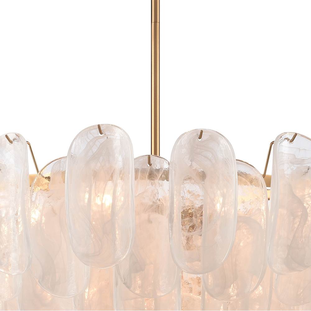 Arabela Lighting 85412-17 Satin Brass 39.5'' Chateau Pendant In Satin Brass With Curved Arctic Mist Glass Image 7