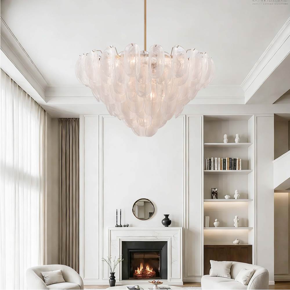 Arabela Lighting 85412-17 Satin Brass 39.5'' Chateau Pendant In Satin Brass With Curved Arctic Mist Glass Image 3