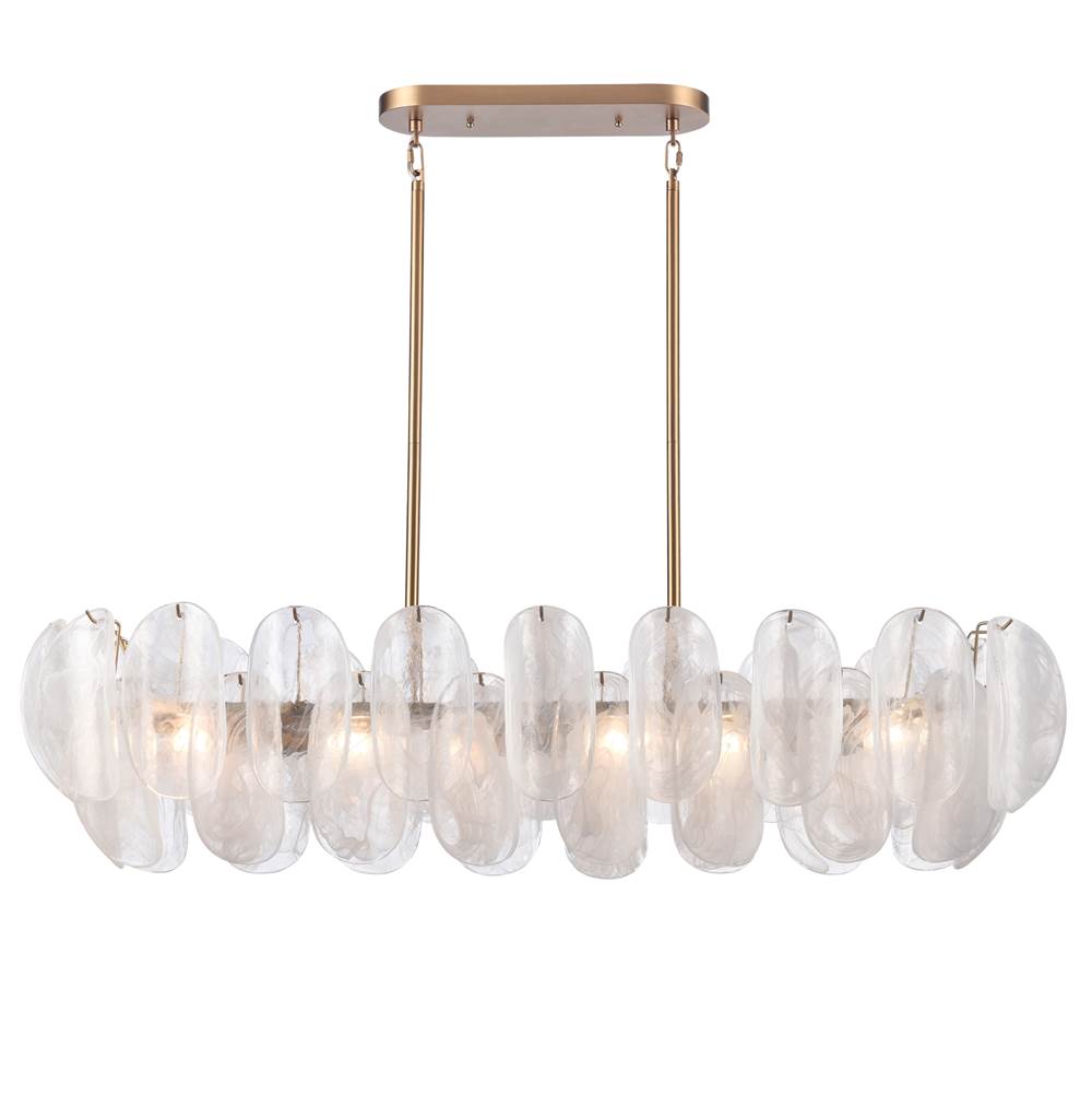 Arabela Lighting 85413-6 Satin Brass 47.25'' Chateau Linear Chandelier In Satin Brass With Curved Arctic Mist Glass Image 1