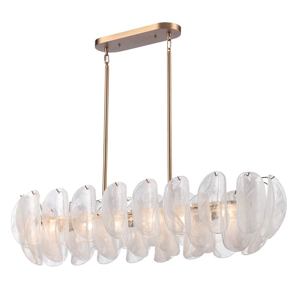 Arabela Lighting Chateau 47.25'' Chateau Linear Chandelier In Satin Brass With Curved Arctic Mist Glass