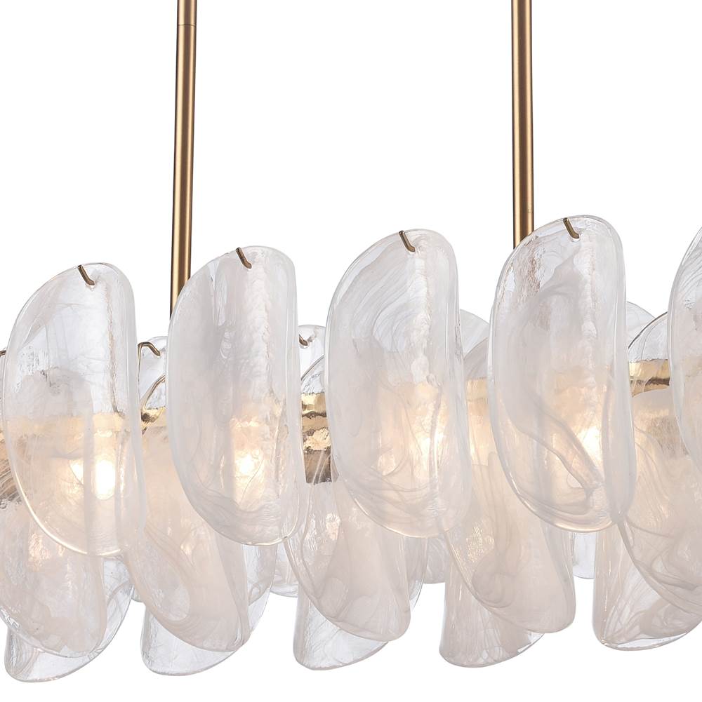 Arabela Lighting 85413-6 Satin Brass 47.25'' Chateau Linear Chandelier In Satin Brass With Curved Arctic Mist Glass Image 7