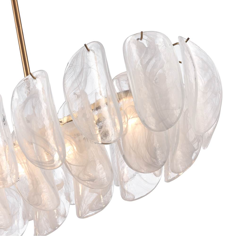 Arabela Lighting 85413-6 Satin Brass 47.25'' Chateau Linear Chandelier In Satin Brass With Curved Arctic Mist Glass Image 6