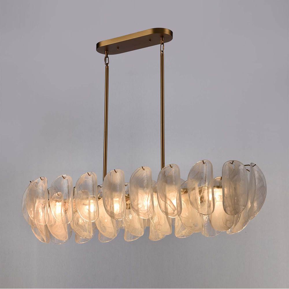 Arabela Lighting 85413-6 Satin Brass 47.25'' Chateau Linear Chandelier In Satin Brass With Curved Arctic Mist Glass Image 4