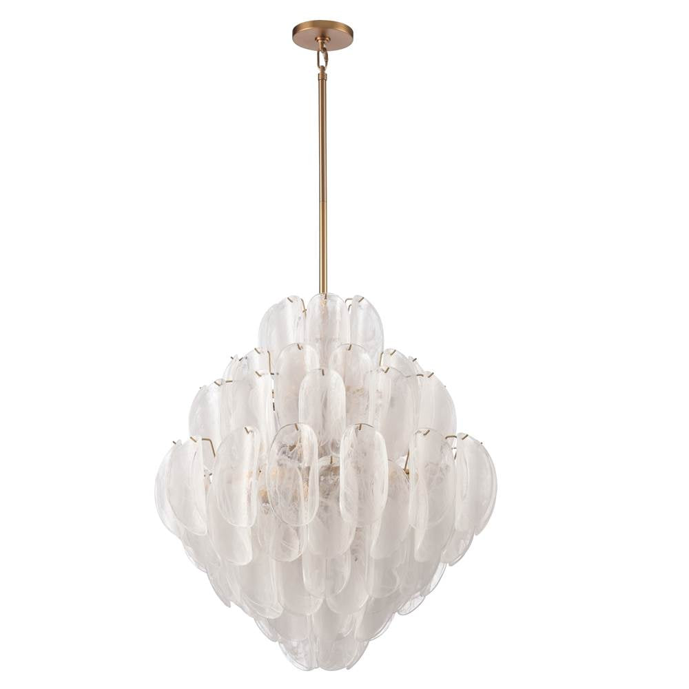 Arabela Lighting 85414-20 Satin Brass 31.5'' Chateau Pendant In Satin Brass With Curved Arctic Mist Glass Image 6
