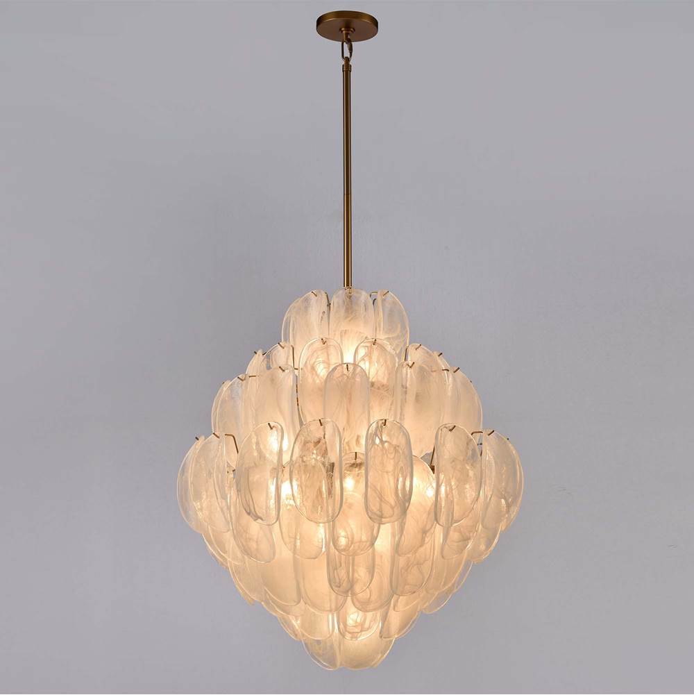 Arabela Lighting 85414-20 Satin Brass 31.5'' Chateau Pendant In Satin Brass With Curved Arctic Mist Glass Image 4