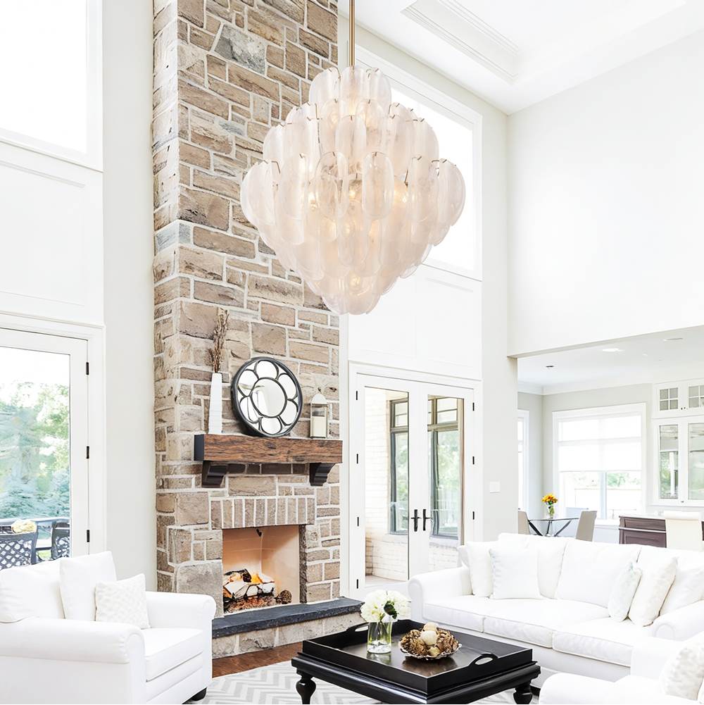 Arabela Lighting 85414-20 Satin Brass 31.5'' Chateau Pendant In Satin Brass With Curved Arctic Mist Glass Image 3