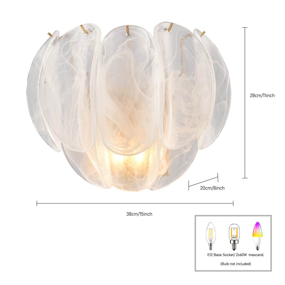 Arabela Lighting 85415-2 Satin Brass 11.5'' Chateau Sconce In Satin Brass With Curved Arctic Mist Glass Image 2