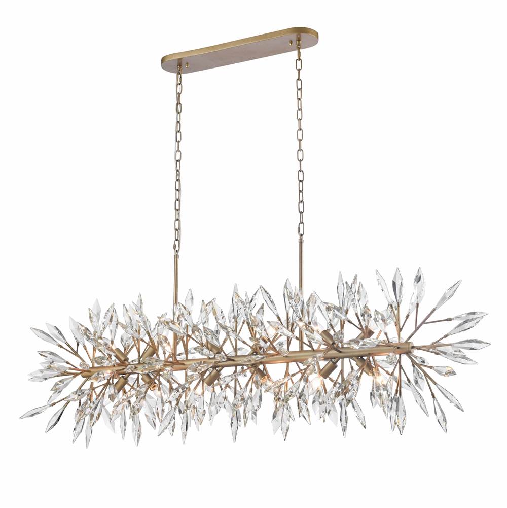 Arabela Lighting Crystal Fusion 60'' Crystal Fusion Linear Chandelier In Peruvian Gold With Large Faceted Clear Crystals