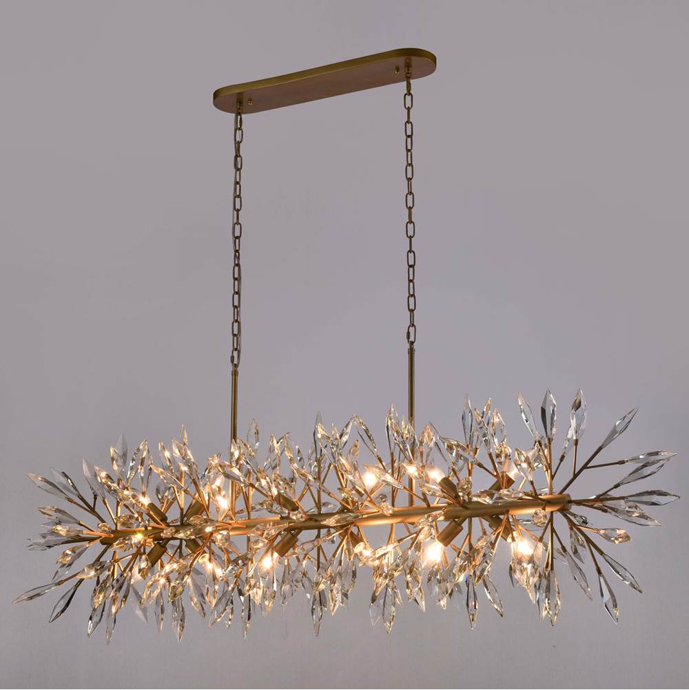 Arabela Lighting 85420-12 Peruvian Gold 60'' Crystal Fusion Linear Chandelier In Peruvian Gold With Large Faceted Clear Crystals Image 4