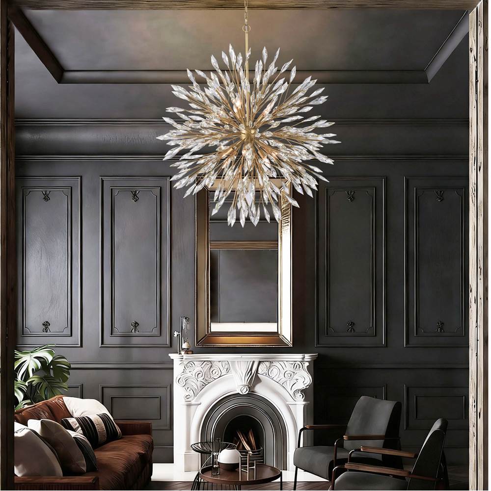 Arabela Lighting 85422-12 Peruvian Gold 42'' Crystal Fusion Chandelier In Peruvian Gold With Large Faceted Clear Crystals Image 4