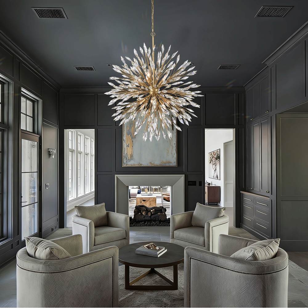 Arabela Lighting 85422-12 Peruvian Gold 42'' Crystal Fusion Chandelier In Peruvian Gold With Large Faceted Clear Crystals Image 3
