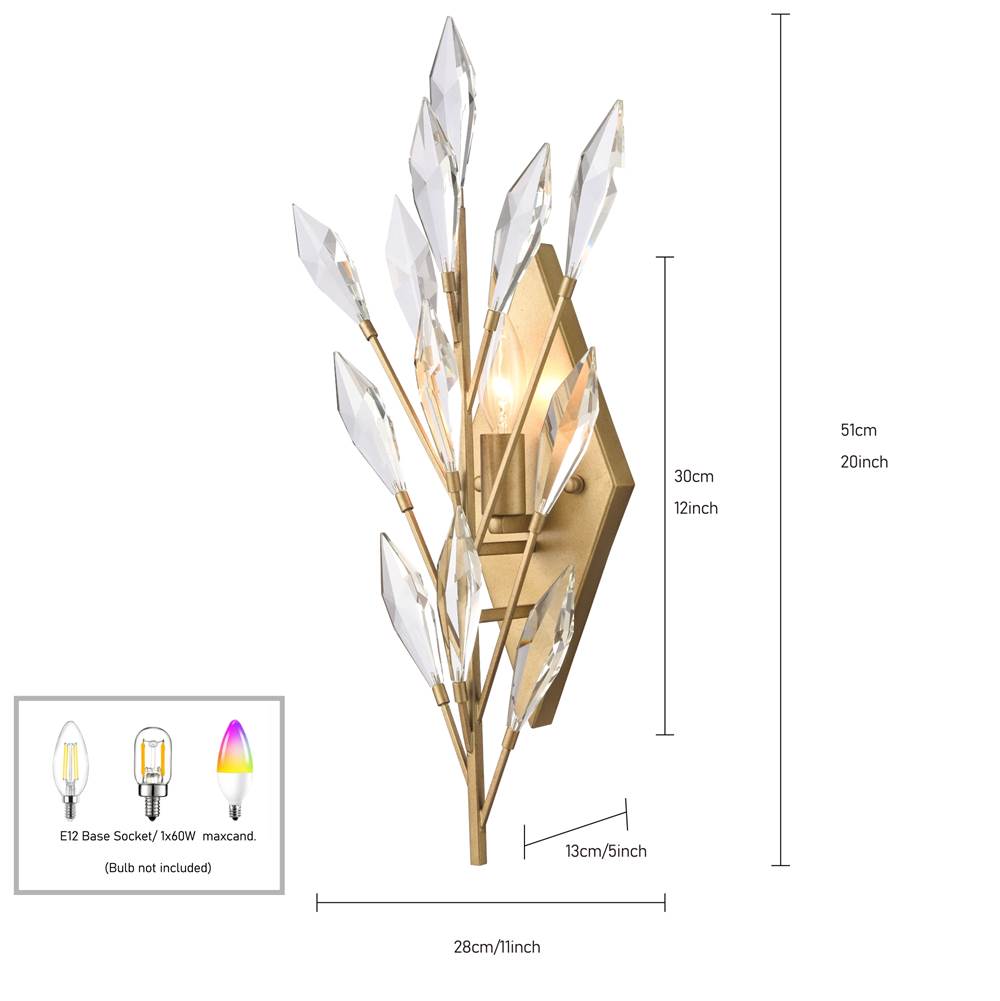 Arabela Lighting 85423-1 Peruvian Gold 20'' Crystal Fusion Sconce In Peruvian Gold With Large Faceted Clear Crystals Image 2