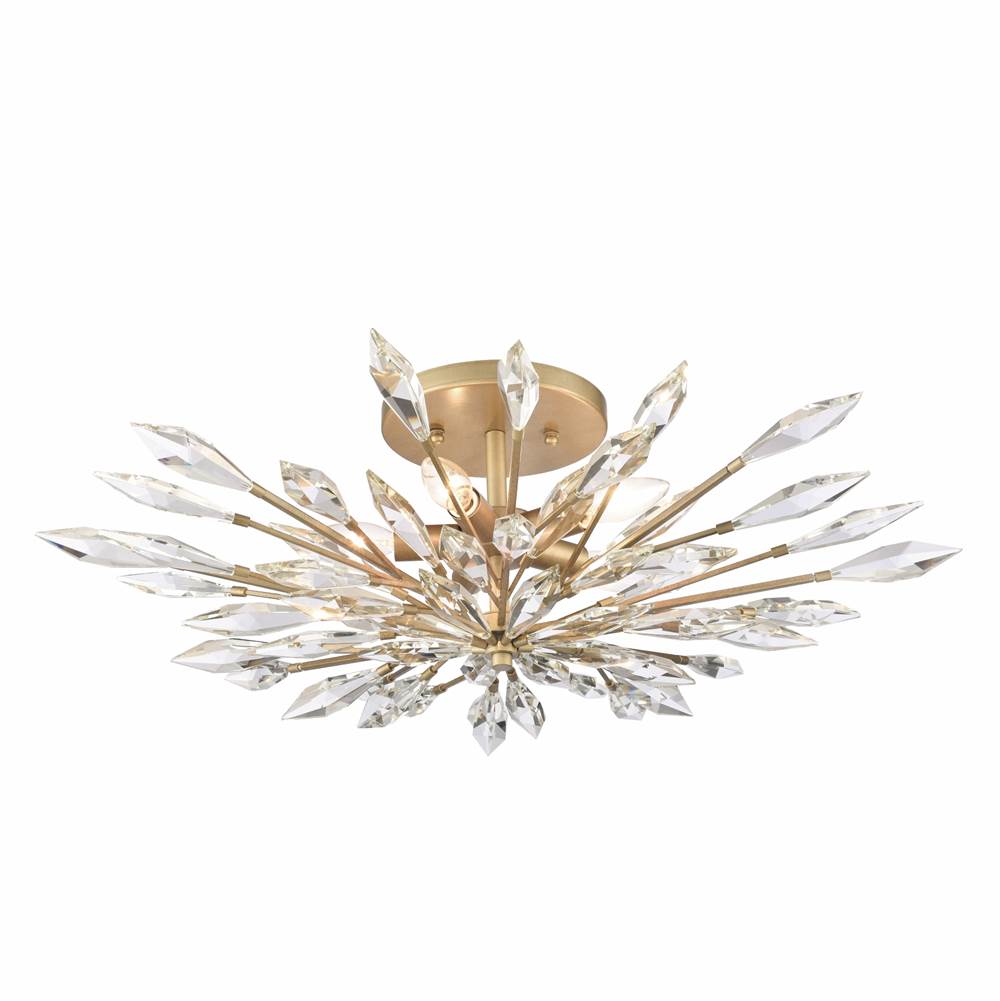 Arabela Lighting 85425-5 Peruvian Gold 28'' Crystal Fusion Semi Flush In Peruvian Gold With Large Faceted Clear Crystals Image 1