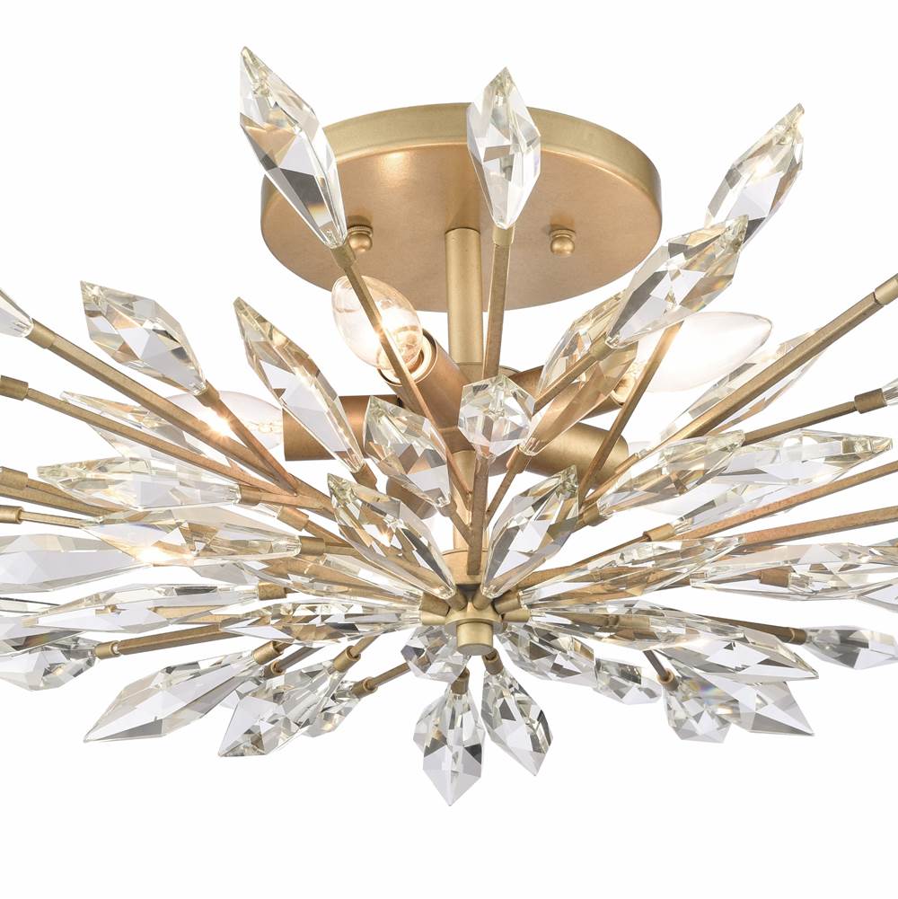 Arabela Lighting Crystal Fusion 28'' Crystal Fusion Semi Flush In Peruvian Gold With Large Faceted Clear Crystals