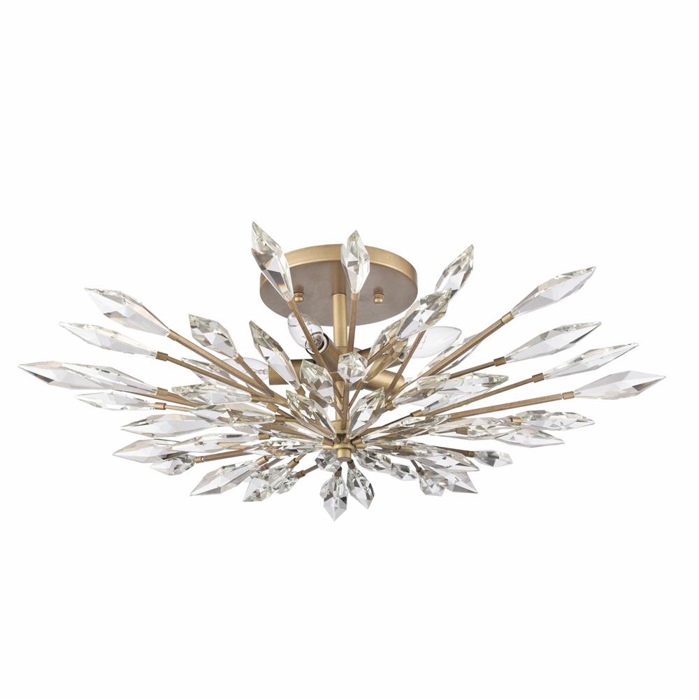Arabela Lighting 85425-5 Peruvian Gold 28'' Crystal Fusion Semi Flush In Peruvian Gold With Large Faceted Clear Crystals Image 5