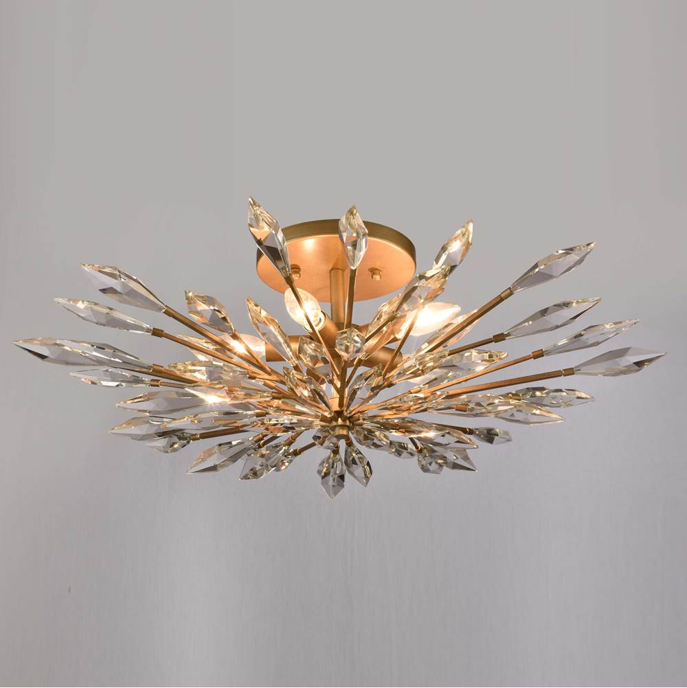 Arabela Lighting 85425-5 Peruvian Gold 28'' Crystal Fusion Semi Flush In Peruvian Gold With Large Faceted Clear Crystals Image 4