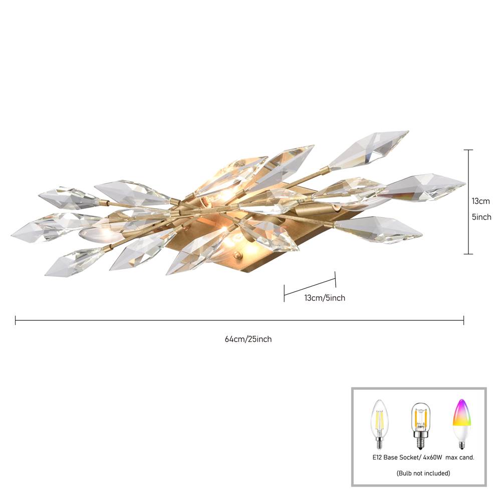 Arabela Lighting 85426-4 Peruvian Gold 25.5'' Crystal Fusion Vanity In Peruvian Gold With Large Faceted Clear Crystals Image 2