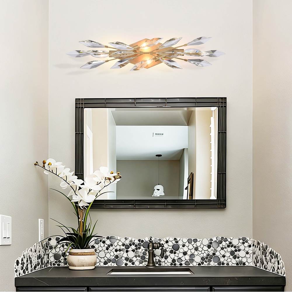 Arabela Lighting 85426-4 Peruvian Gold 25.5'' Crystal Fusion Vanity In Peruvian Gold With Large Faceted Clear Crystals Image 3