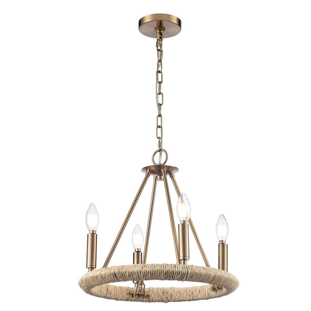 Arabela Lighting 85430-4 Lacquered Gold 16'' Cabana Chandelier In Lacquered Gold With Dried Corn Leaf Wrap Image 1