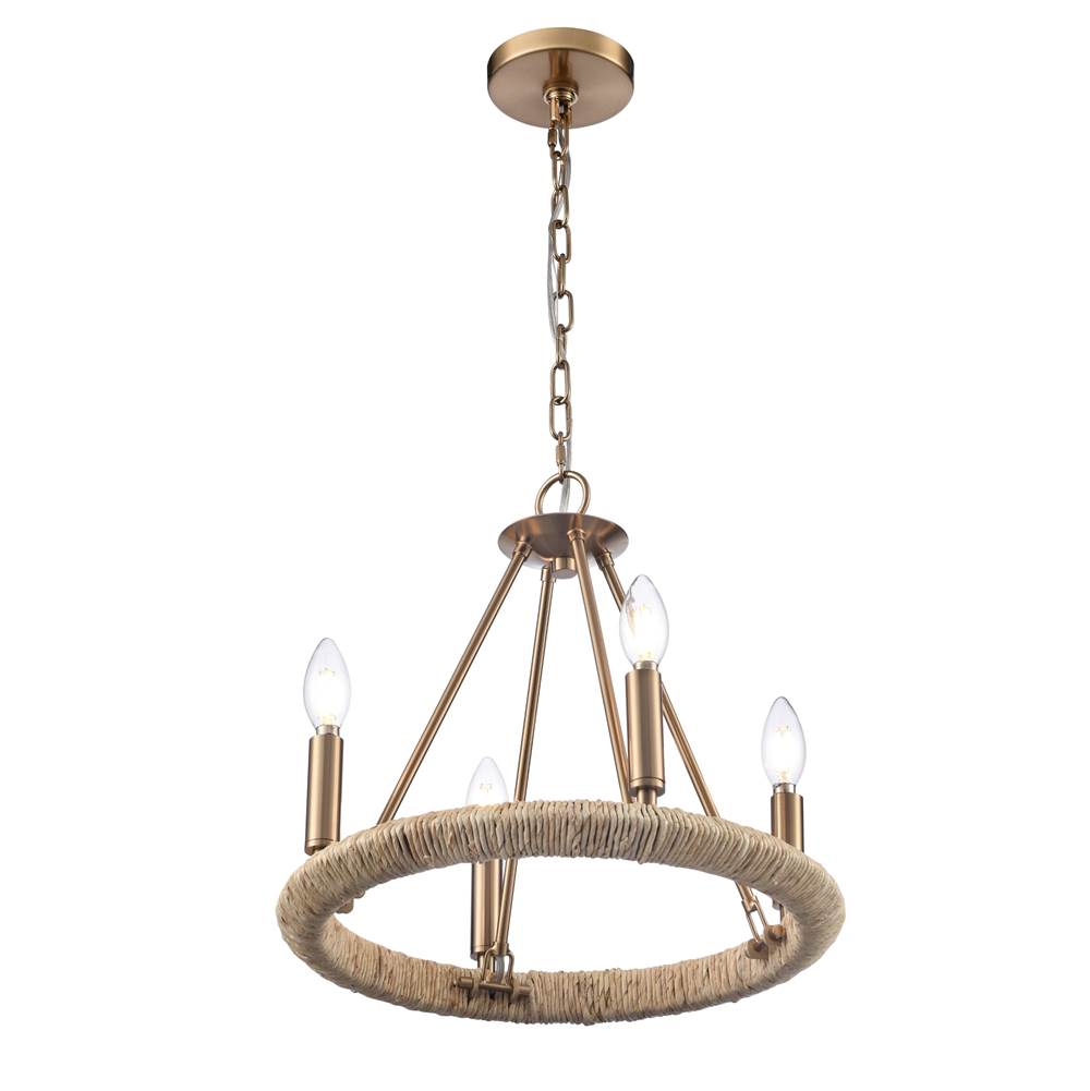 Arabela Lighting Cabana 16'' Cabana Chandelier In Lacquered Gold With Dried Corn Leaf Wrap