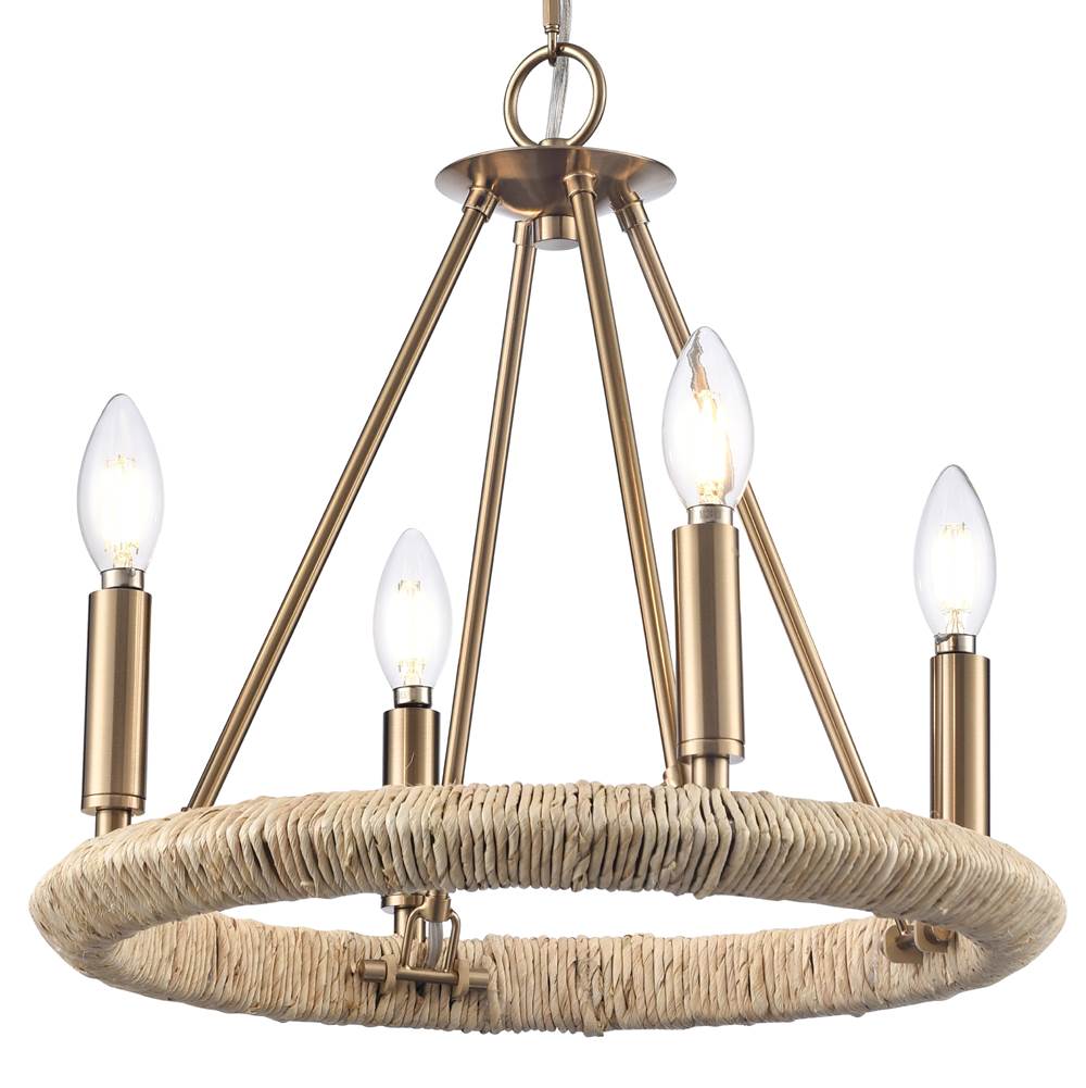 Arabela Lighting 85430-4 Lacquered Gold 16'' Cabana Chandelier In Lacquered Gold With Dried Corn Leaf Wrap Image 6