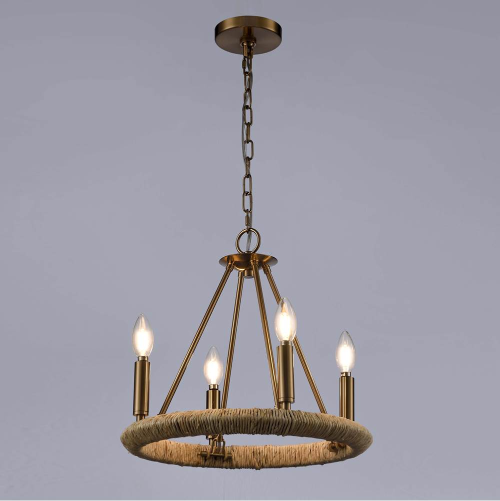 Arabela Lighting 85430-4 Lacquered Gold 16'' Cabana Chandelier In Lacquered Gold With Dried Corn Leaf Wrap Image 4