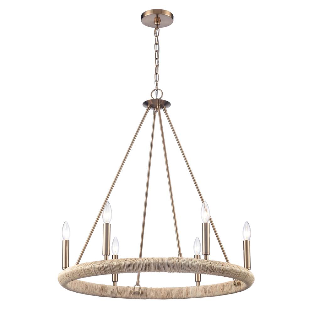 Arabela Lighting 85431-6 Lacquered Gold 28'' Cabana Chandelier In Lacquered Gold With Dried Corn Leaf Wrap Image 1