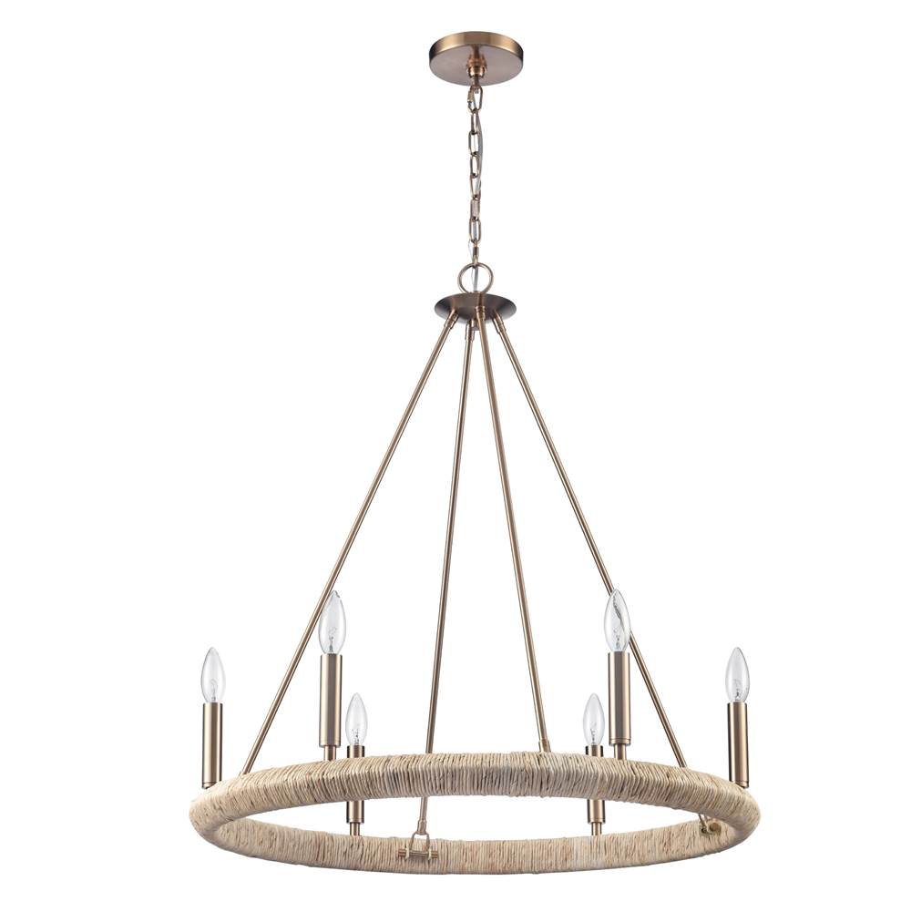 Arabela Lighting Cabana 28'' Cabana Chandelier In Lacquered Gold With Dried Corn Leaf Wrap