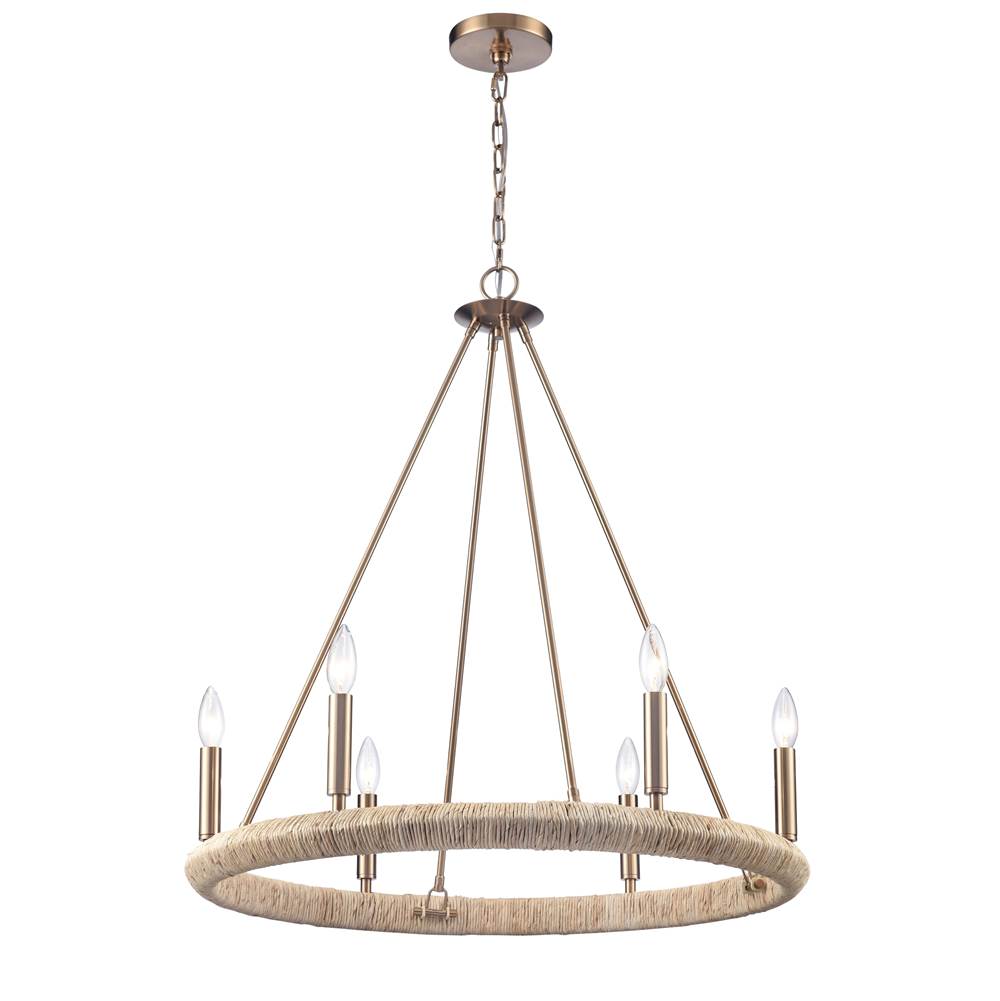 Arabela Lighting 85431-6 Lacquered Gold 28'' Cabana Chandelier In Lacquered Gold With Dried Corn Leaf Wrap Image 7