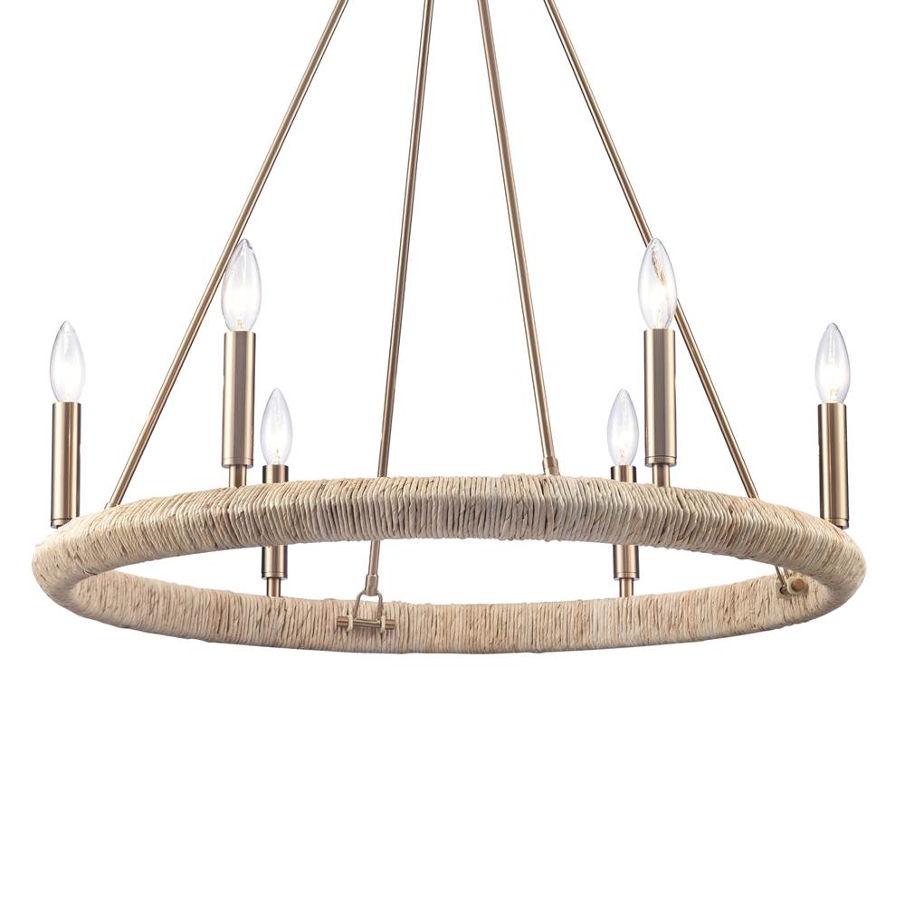 Arabela Lighting 85431-6 Lacquered Gold 28'' Cabana Chandelier In Lacquered Gold With Dried Corn Leaf Wrap Image 6