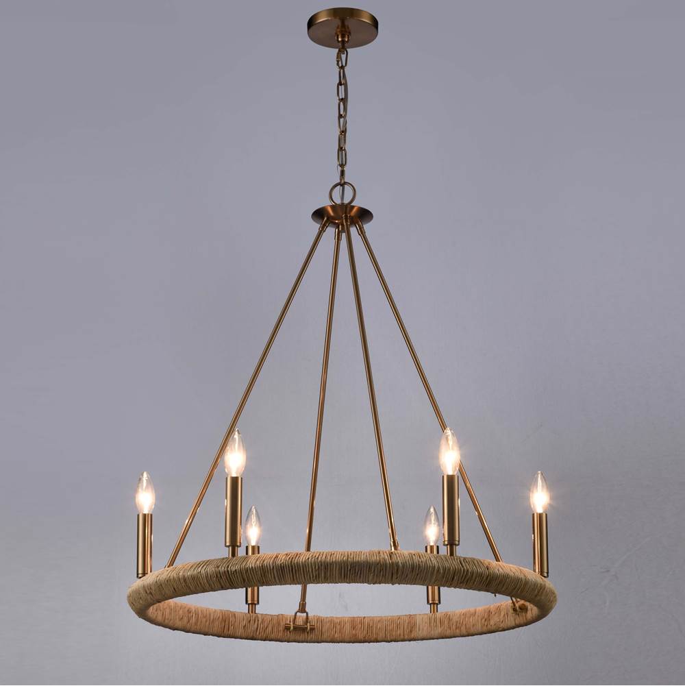 Arabela Lighting 85431-6 Lacquered Gold 28'' Cabana Chandelier In Lacquered Gold With Dried Corn Leaf Wrap Image 4