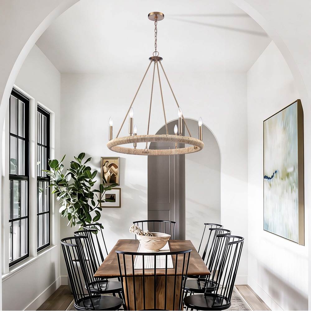 Arabela Lighting 85431-6 Lacquered Gold 28'' Cabana Chandelier In Lacquered Gold With Dried Corn Leaf Wrap Image 3