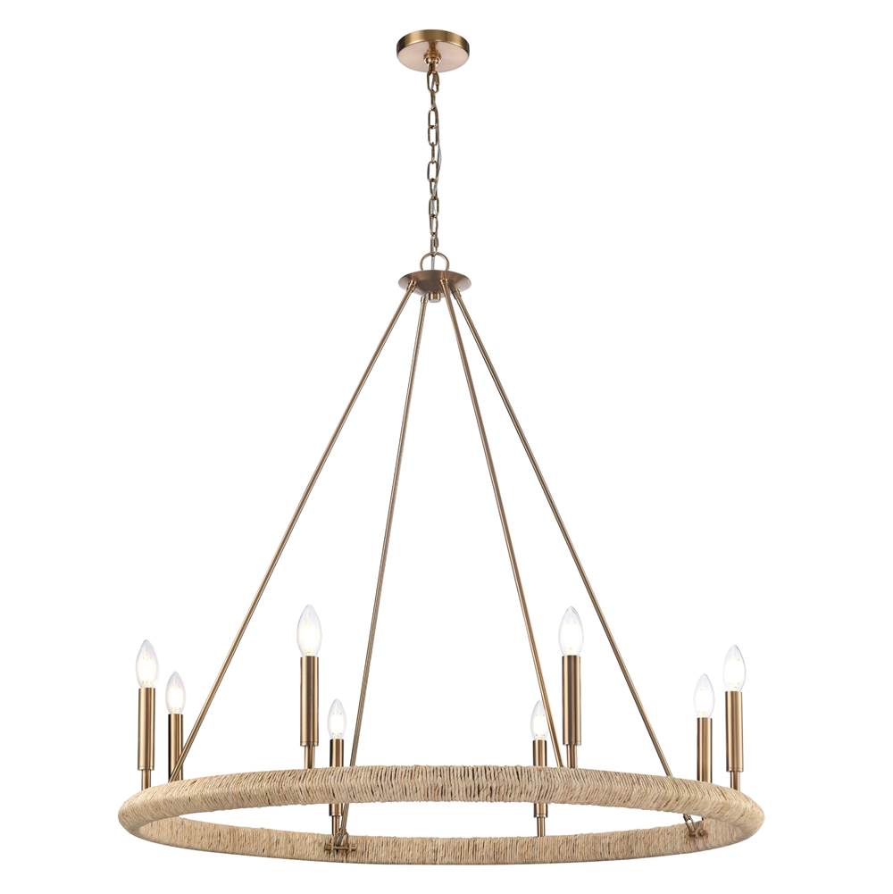 Arabela Lighting 85432-8 Lacquered Gold 38'' Cabana Chandelier In Lacquered Gold With Dried Corn Leaf Wrap Image 1