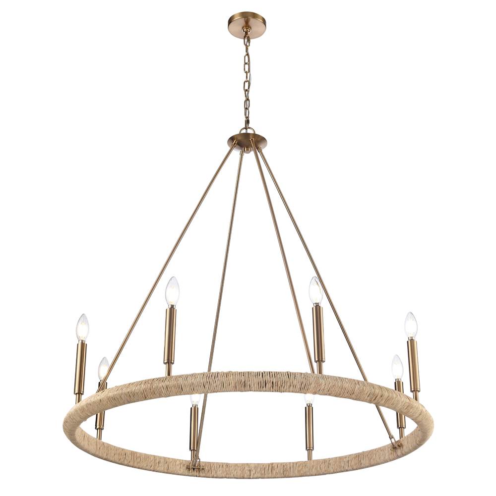 Arabela Lighting Cabana 38'' Cabana Chandelier In Lacquered Gold With Dried Corn Leaf Wrap