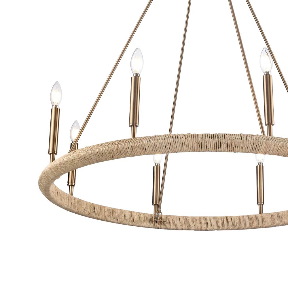 Arabela Lighting 85432-8 Lacquered Gold 38'' Cabana Chandelier In Lacquered Gold With Dried Corn Leaf Wrap Image 6