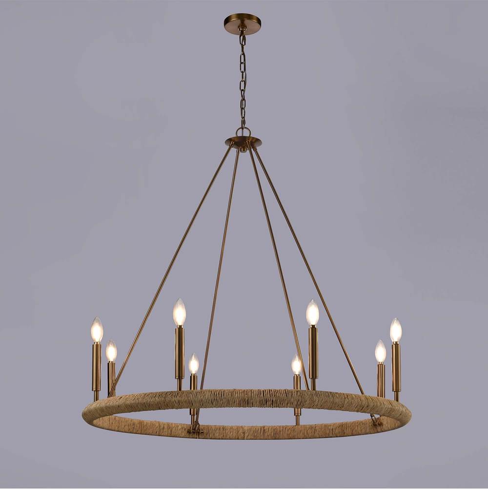Arabela Lighting 85432-8 Lacquered Gold 38'' Cabana Chandelier In Lacquered Gold With Dried Corn Leaf Wrap Image 4
