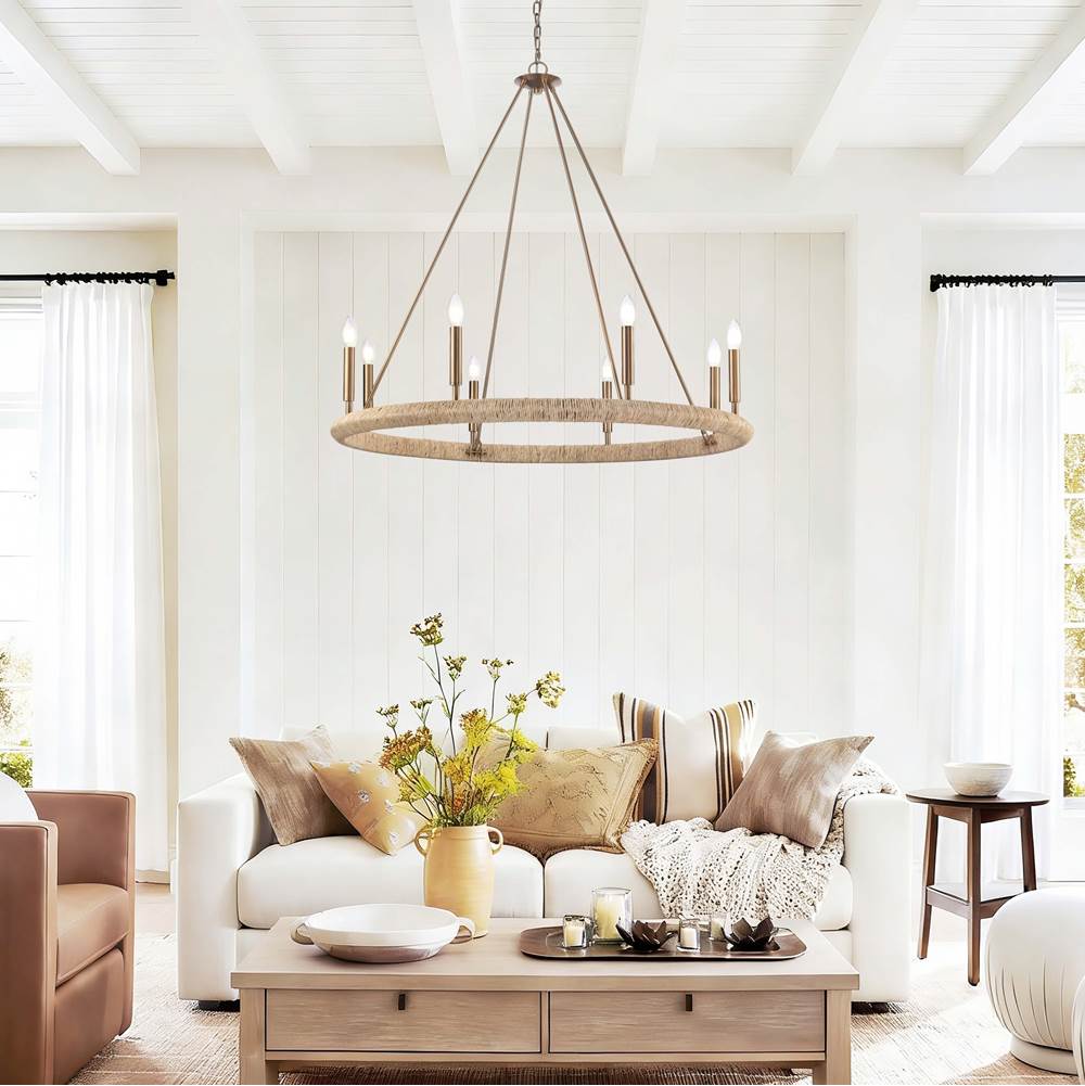 Arabela Lighting 85432-8 Lacquered Gold 38'' Cabana Chandelier In Lacquered Gold With Dried Corn Leaf Wrap Image 3